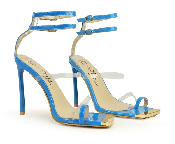 high heel sandal with ankle straps Blue 6 by Stella Shoes | Fleurcouture