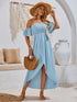 High-Low Smocked Short Sleeve Midi Dress Blue S Women&