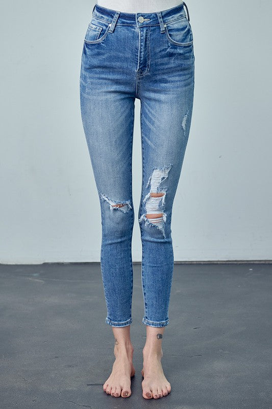 HIGH RISE ANKLE SKINNY JEANS MEDIUM by Insane Gene | Fleurcouture