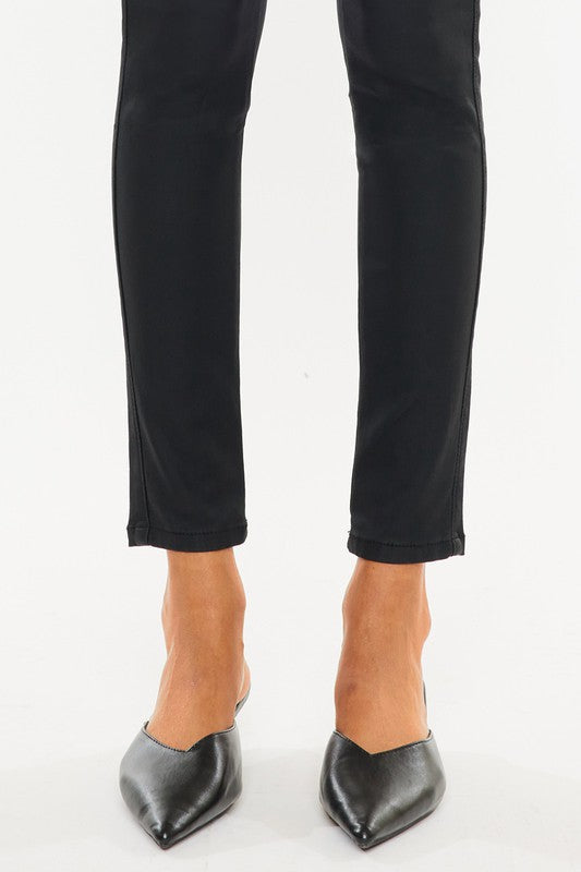 High Rise Black Coated Ankle Skinny Jean Black by Kan Can USA | Fleurcouture