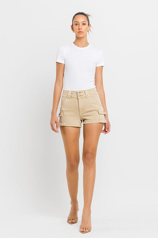 High Rise Cargo Shorts KHAKI by VERVET by Flying Monkey | Fleurcouture