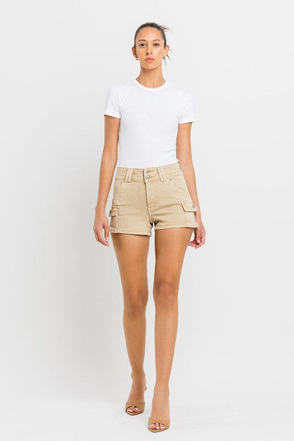 High Rise Cargo Shorts KHAKI by VERVET by Flying Monkey | Fleurcouture