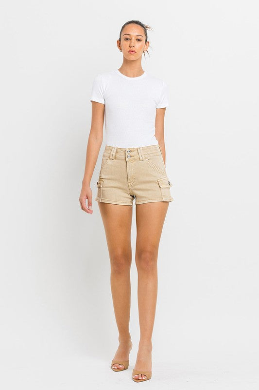 High Rise Cargo Shorts KHAKI by VERVET by Flying Monkey | Fleurcouture