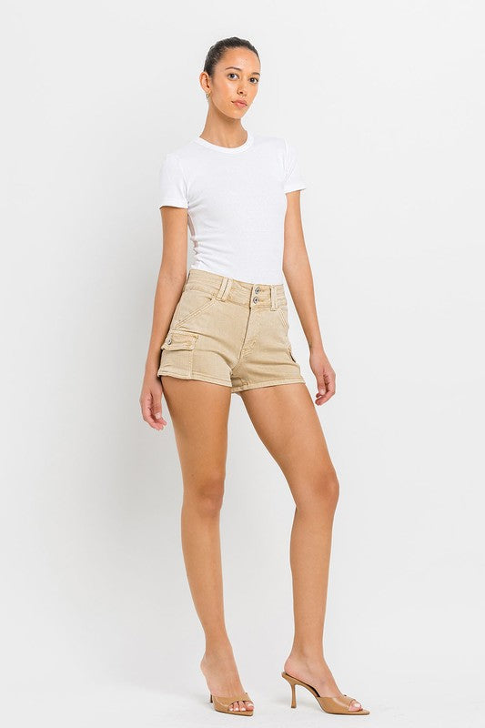 High Rise Cargo Shorts KHAKI by VERVET by Flying Monkey | Fleurcouture