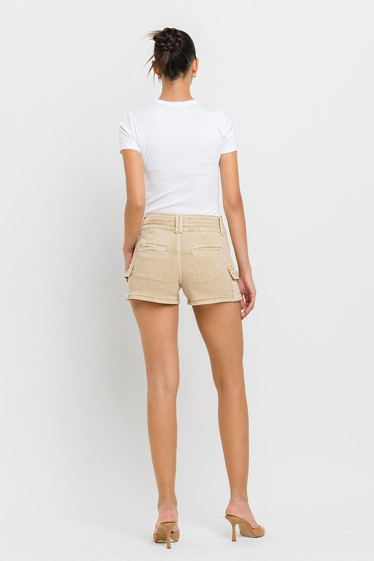 High Rise Cargo Shorts KHAKI by VERVET by Flying Monkey | Fleurcouture