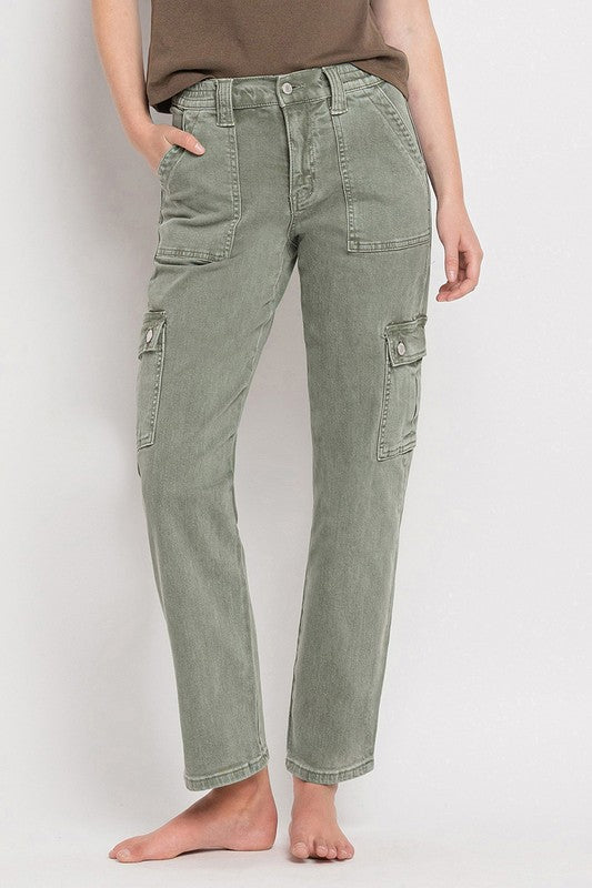 High Rise Cargo Straight Jeans ARMY GREEN 24 by VERVET by Flying Monkey | Fleurcouture