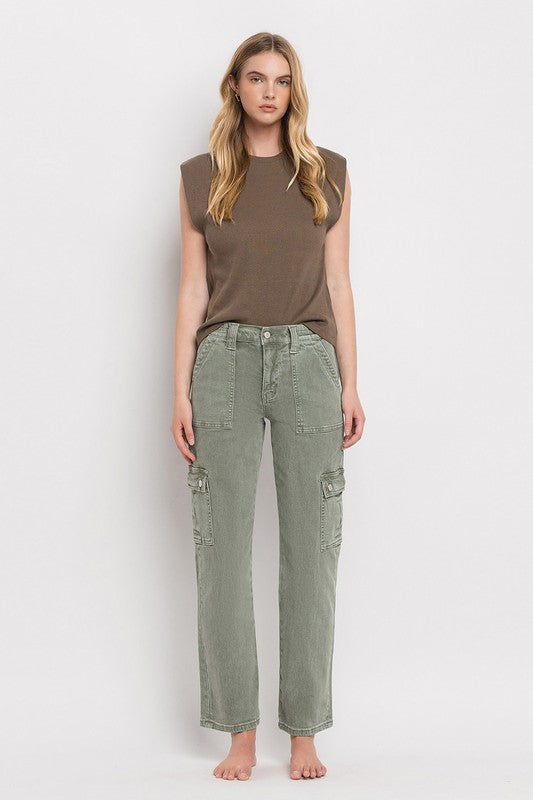 High Rise Cargo Straight Jeans ARMY GREEN by VERVET by Flying Monkey | Fleurcouture