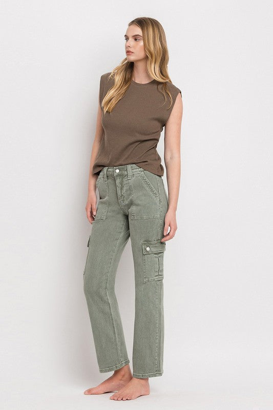 High Rise Cargo Straight Jeans ARMY GREEN by VERVET by Flying Monkey | Fleurcouture