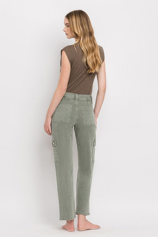 High Rise Cargo Straight Jeans ARMY GREEN by VERVET by Flying Monkey | Fleurcouture