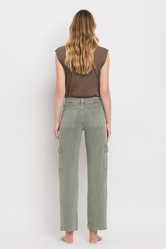 High Rise Cargo Straight Jeans ARMY GREEN by VERVET by Flying Monkey | Fleurcouture