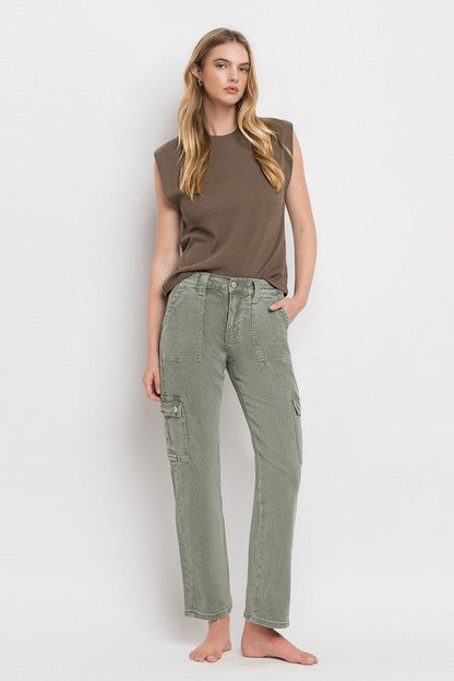 High Rise Cargo Straight Jeans ARMY GREEN by VERVET by Flying Monkey | Fleurcouture