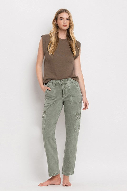 High Rise Cargo Straight Jeans ARMY GREEN by VERVET by Flying Monkey | Fleurcouture