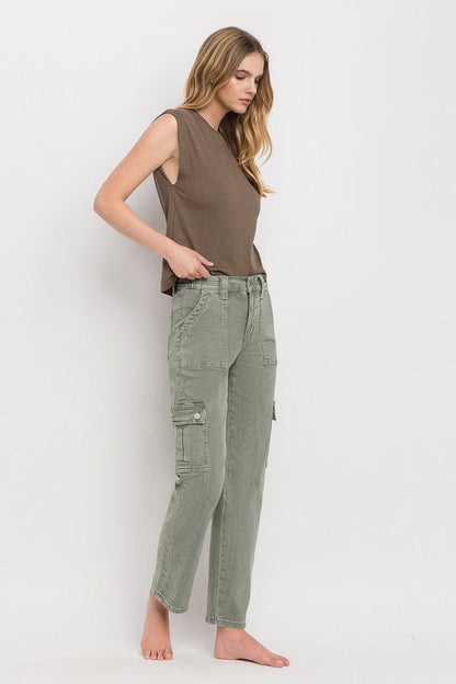 High Rise Cargo Straight Jeans ARMY GREEN by VERVET by Flying Monkey | Fleurcouture