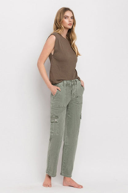 High Rise Cargo Straight Jeans ARMY GREEN by VERVET by Flying Monkey | Fleurcouture