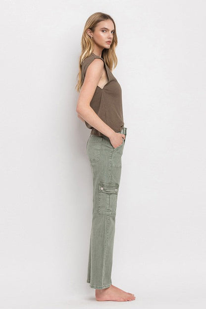 High Rise Cargo Straight Jeans ARMY GREEN by VERVET by Flying Monkey | Fleurcouture