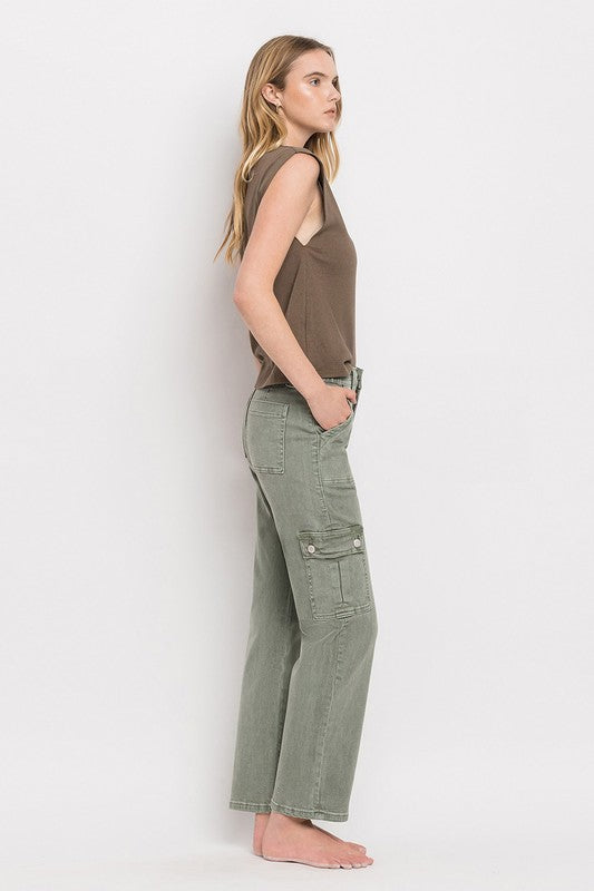 High Rise Cargo Straight Jeans ARMY GREEN by VERVET by Flying Monkey | Fleurcouture