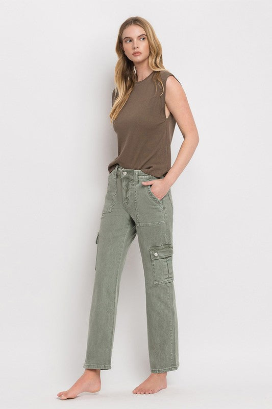 High Rise Cargo Straight Jeans ARMY GREEN by VERVET by Flying Monkey | Fleurcouture