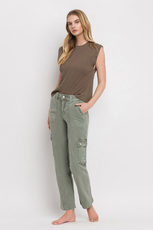 High Rise Cargo Straight Jeans ARMY GREEN by VERVET by Flying Monkey | Fleurcouture