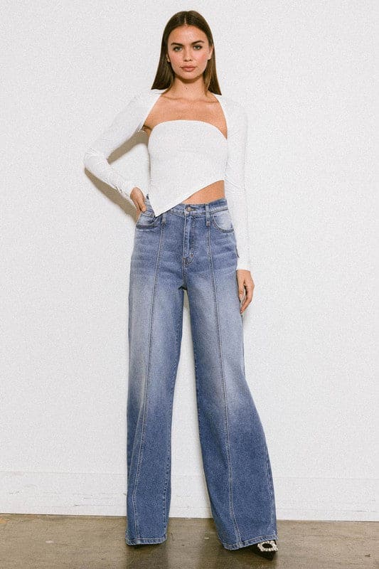 High Rise Center Line Wide Jeans Light Stone 13 by Vibrant M.i.U | Fleurcouture