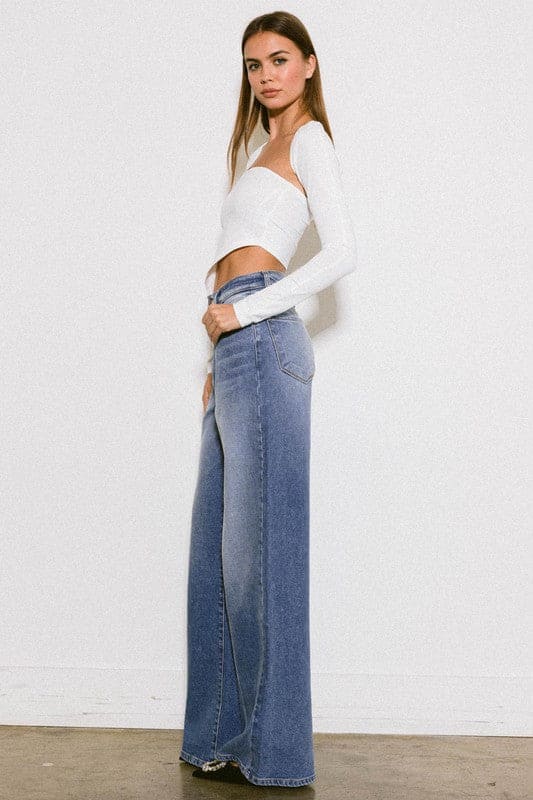 High Rise Center Line Wide Jeans Light Stone 13 by Vibrant M.i.U | Fleurcouture