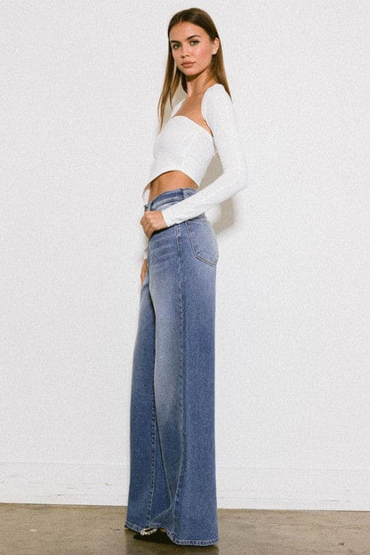 High Rise Center Line Wide Jeans Light Stone 13 by Vibrant M.i.U | Fleurcouture