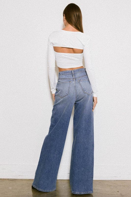 High Rise Center Line Wide Jeans Light Stone 13 by Vibrant M.i.U | Fleurcouture