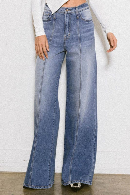 High Rise Center Line Wide Jeans Light Stone 13 by Vibrant M.i.U | Fleurcouture