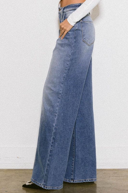 High Rise Center Line Wide Jeans Light Stone 13 by Vibrant M.i.U | Fleurcouture