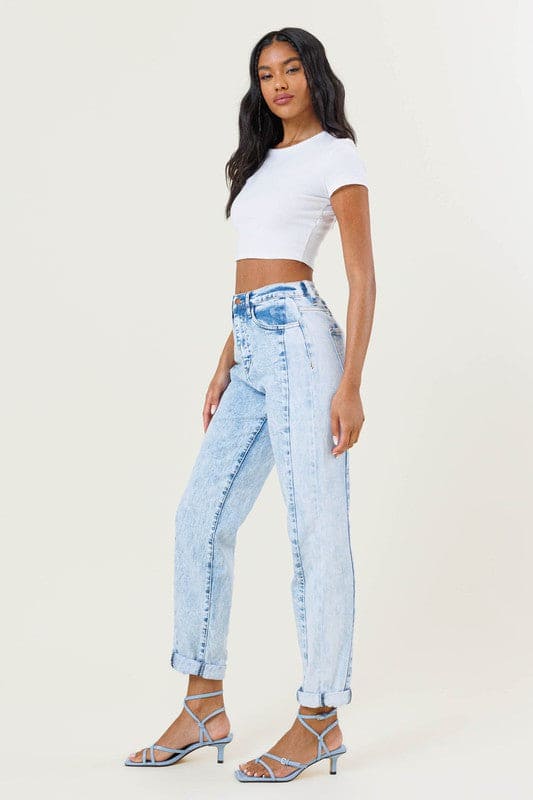 High-Rise Color Block Boyfriend Jeans Blue by Vibrant M.i.U | Fleurcouture