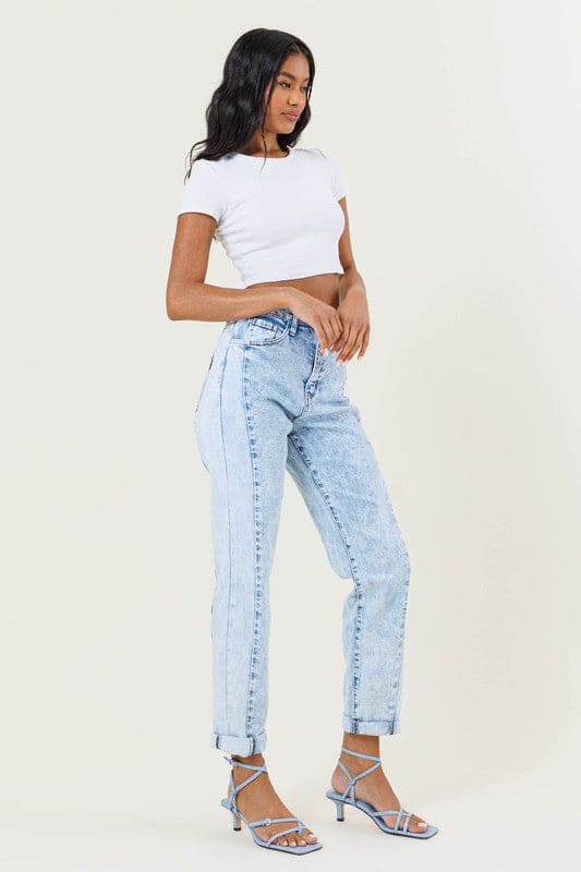 High-Rise Color Block Boyfriend Jeans Blue by Vibrant M.i.U | Fleurcouture