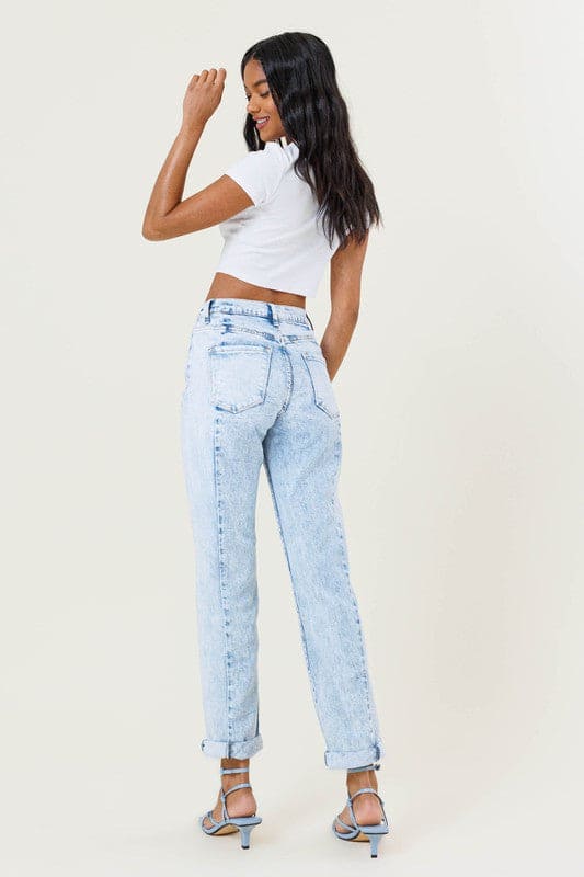 High-Rise Color Block Boyfriend Jeans Blue by Vibrant M.i.U | Fleurcouture