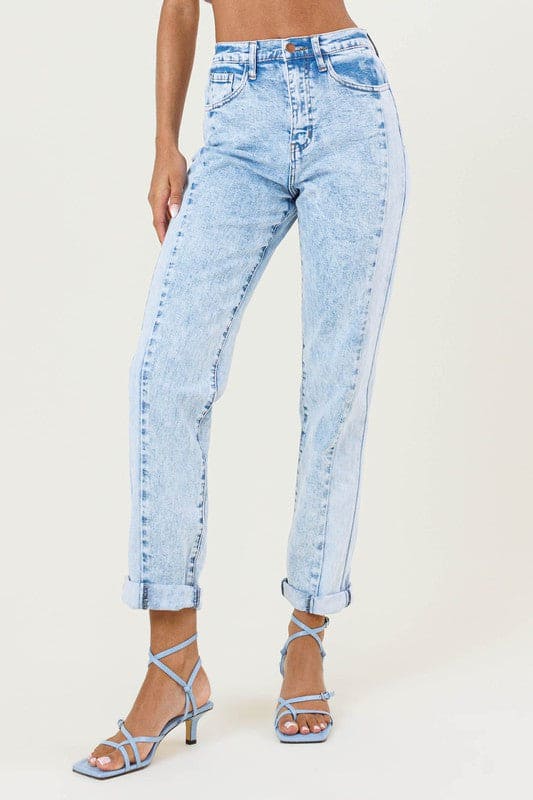 High-Rise Color Block Boyfriend Jeans Blue by Vibrant M.i.U | Fleurcouture