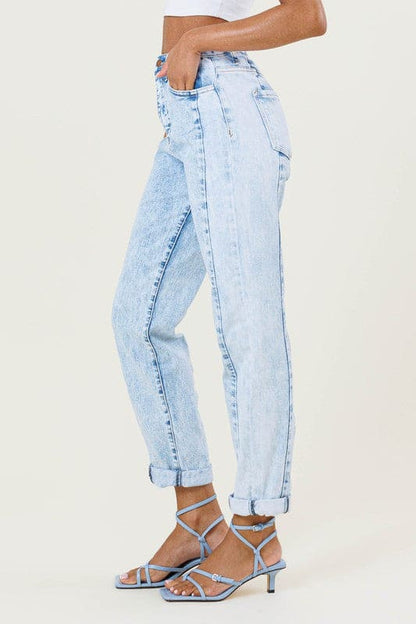 High-Rise Color Block Boyfriend Jeans Blue by Vibrant M.i.U | Fleurcouture