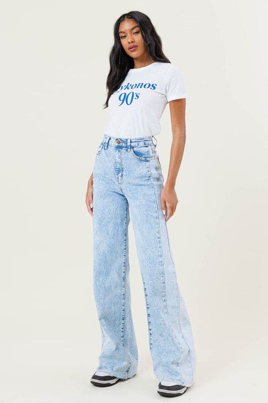 High-Rise Color Block Wide Leg Jeans Blue by Vibrant M.i.U | Fleurcouture