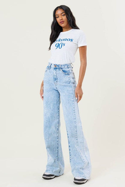 High-Rise Color Block Wide Leg Jeans Blue by Vibrant M.i.U | Fleurcouture