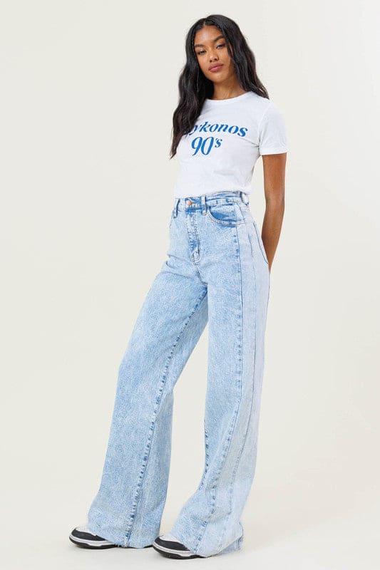 High-Rise Color Block Wide Leg Jeans Blue by Vibrant M.i.U | Fleurcouture