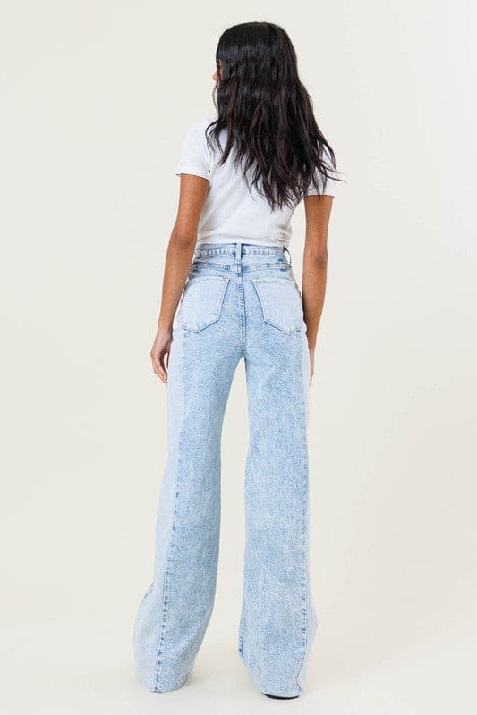 High-Rise Color Block Wide Leg Jeans Blue by Vibrant M.i.U | Fleurcouture