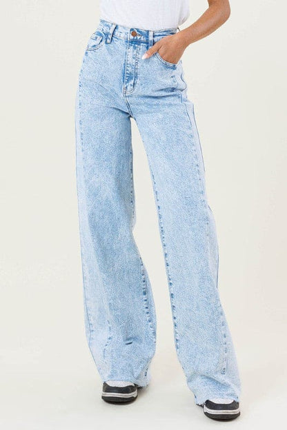 High-Rise Color Block Wide Leg Jeans Blue by Vibrant M.i.U | Fleurcouture