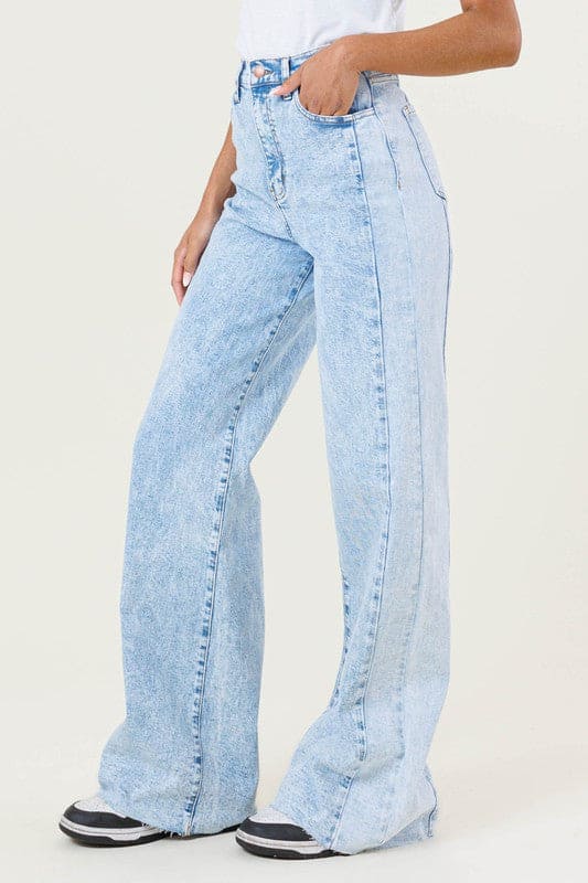 High-Rise Color Block Wide Leg Jeans Blue by Vibrant M.i.U | Fleurcouture