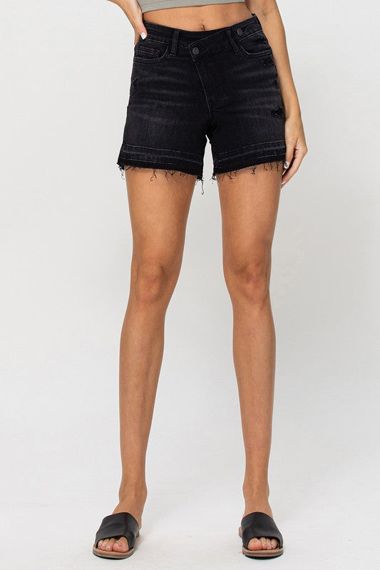 High Rise Criss Cross Stretch Shorts WASHED OUT: XS-L by VERVET by Flying Monkey | Fleurcouture