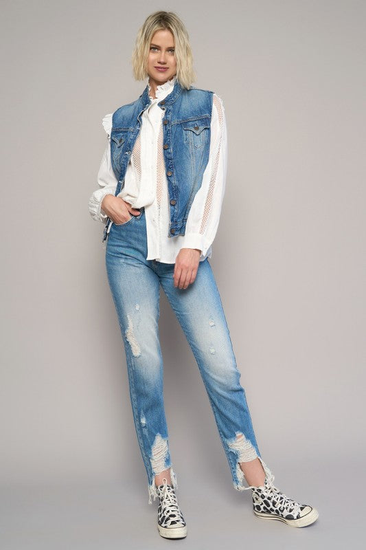 HIGH RISE CROPPED BOYFIREND JEANS WITHOUT BELT MEDIUM by Insane Gene | Fleurcouture