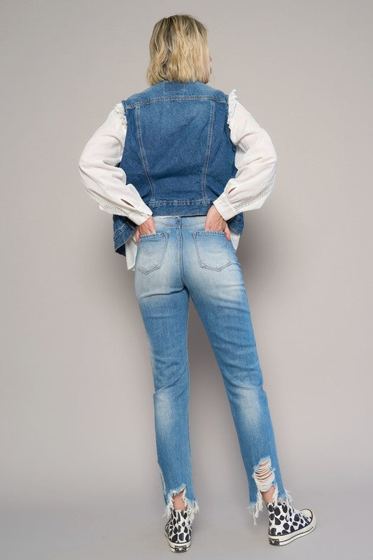 HIGH RISE CROPPED BOYFIREND JEANS WITHOUT BELT MEDIUM by Insane Gene | Fleurcouture