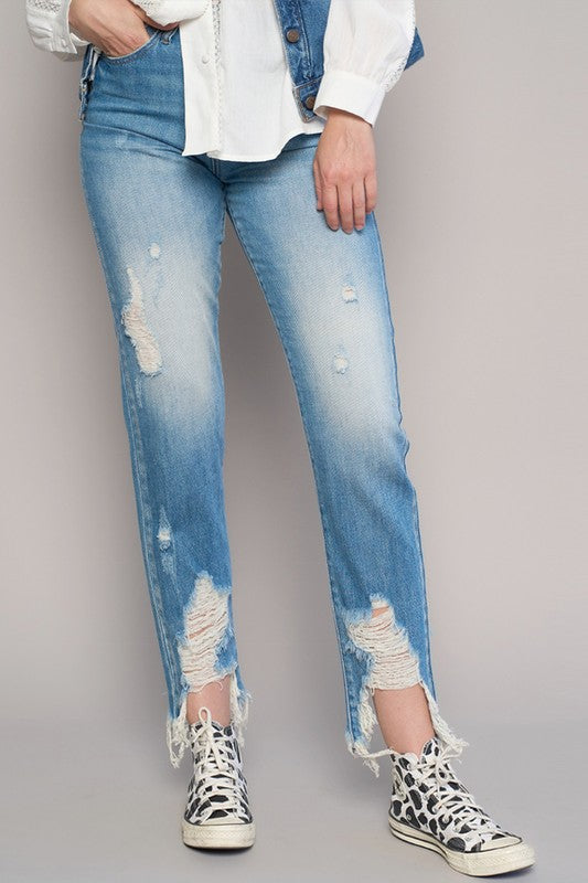 HIGH RISE CROPPED BOYFIREND JEANS WITHOUT BELT MEDIUM by Insane Gene | Fleurcouture