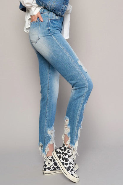 HIGH RISE CROPPED BOYFIREND JEANS WITHOUT BELT MEDIUM by Insane Gene | Fleurcouture