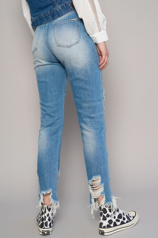 HIGH RISE CROPPED BOYFIREND JEANS WITHOUT BELT MEDIUM by Insane Gene | Fleurcouture