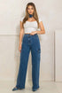 High Rise Crossed Waist Cargo Wide Jeans Medium Stone 1 by Vibrant M.i.U | Fleurcouture