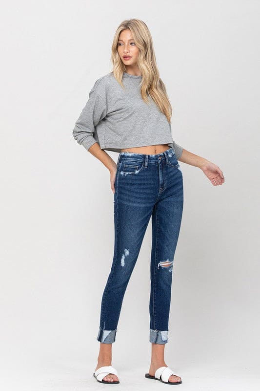 High Rise Distressed Clean Cut Crop Skinny ZEKE by VERVET by Flying Monkey | Fleurcouture