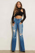 High Rise Distressed Flare Jeans Dark Stone 1 Women&