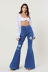 High-Rise Distressed Flare Jeans Medium Stone 1 Flare Jeans by Vibrant M.i.U | Fleurcouture