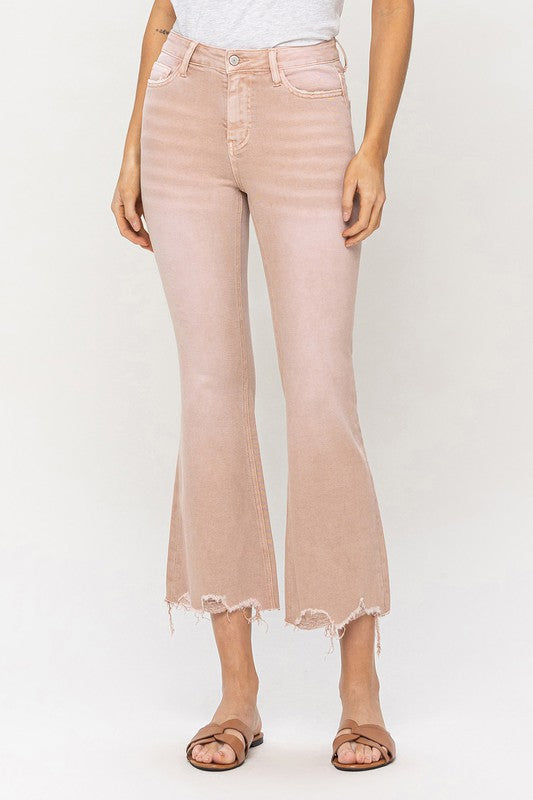 High Rise Distressed Hem Crop Flare Jeans CORAL 31 by VERVET by Flying Monkey | Fleurcouture